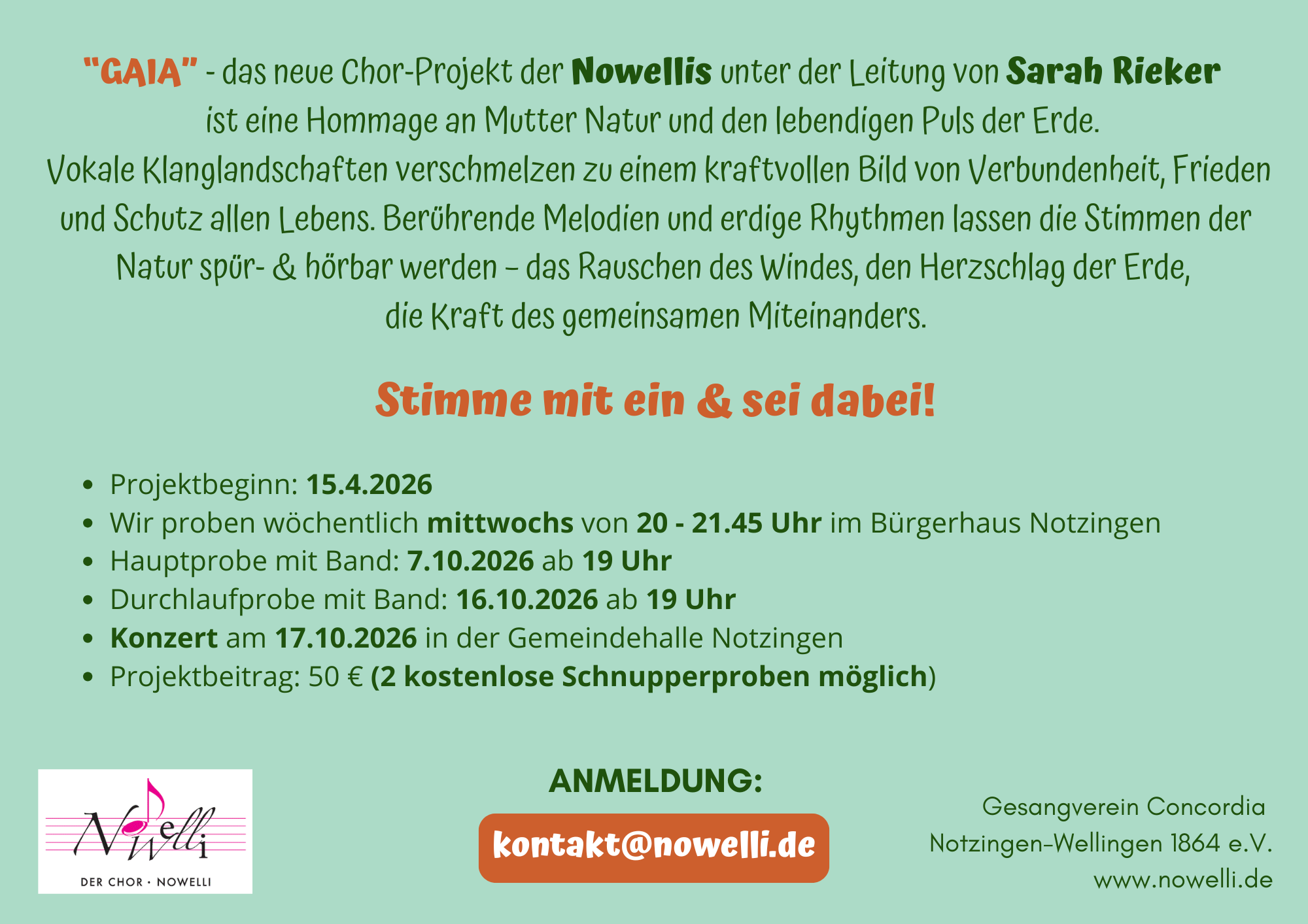 ab 15.4. Gaia - Chorprojekt - Notzingen